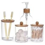 Bamodi 4pcs Bathroom Accessory Set - Soap Dispenser Accessories for Restroom Counter, Vanity Sink - Aesthetic Bathroom Soap Holder with Wooden Lid - Suitable for Hand Soap, Qtip