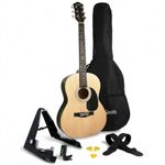 Martin Smith Full Size Beginner Acoustic Guitar Package, Natural 6 String Steel Starter Kit with Stand, Tuner, Gig Bag, Strap, Picks, Spare Strings & Lessons