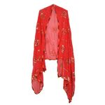 KEMZA Women's Embroidered Mirror Work Chiffon Dupatta (Red) Rajasthani Banjara Dupatta with Kuchi Work For Festival, Wedding, Party