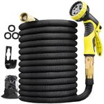 Garden Hose 50ft Expandable Water Hose with 10 Function Nozzle,Flexible Hose withTriple Core Latex and 3/4" Solid Brass Fittings Collapsible Lightweight Retractable Long Hose Pipe (Black)