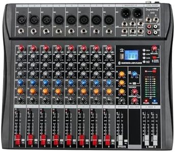 Depusheng DX8 Professional Mixer Sound Board Console 8 Channel Desk System Interface Digital USB MP3 Input 48V Phantom Power Stereo DJ Studio FX Steel Chassis,Black Bluetooth USB Audio Mixer for PC