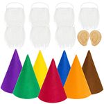 16 Packs Gnome Costume Sets 7 Pcs Felt Cone Dwarf Hats 7 Pcs White Fake Beard 2 Pcs Fake Ears for Halloween Christmas Cosplay