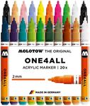 Molotow ONE4ALL Acrylic Paint Marker Set, 2mm, Assorted Colors, 20 Marker Set, 1 Set Each (200.163)