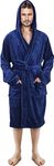 NY Threads Luxury Men’s Hooded Dressing Gown Super Soft Men’s Fleece Robe Cozy Hooded Plush Loungewear, Large, Navy