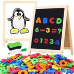 GINMIC Magnetic Letters and Numbers with Easel for Kids/Toddlers, Magnetic Whiteboard & Chalkboard w/Dry Erase Markers, ABC Megnets Alphabet Letters Learning Set, Classroom Home Education Toys