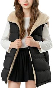 Yimoon Girls Warm Puffer Vest Fleece Lined Long Hooded Vest Winter Zip Up Sleeveless Quilted Vest(Black-5Y)