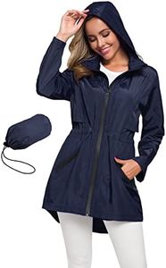 Avoogue Women S Light Weight Rain Coat Drawstring Hoodie Raincoat Zip Up Windbreaker Navy Blue L
