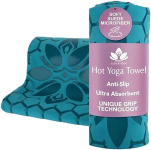Clever Yoga Non-Slip Hot Yoga Towel – Non-Slip Grip for Hot Yoga, Sweat Absorbent, Honeycomb Silicone Grip, Stays Flat – Ideal for Pilates, Travel, Washable & Lightweight - Turquoise