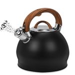 Belle Vous Black Whistling Tea Kettle - 3L Tea Pot for Stovetop/Induction Stove Hob - Stainless Steel Hot Water Camping Kettle Teapot for Tea/Coffee