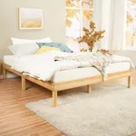 Minimalist Queen Solid Pine Wood Bed Frame with Japanese-Inspired Design, 9.7-Inch Underbed Storage No Box Spring Needed, Low-Profile 300 lb Capacity for Serene Durable Living Spaces, Natural