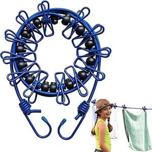 MEZOKUCEL Cruise Ship Essentials with 12 Clothespins, Windproof Travel Clothesline Stretchy Retractable Elastic Laundry Clothes Line for Indoor Laundry Drying line,Outdoor Camping Accessories (Blue)