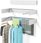 80 * 40 * 10cm Wall Mounted Clothes Drying Rack, Laundry Drying Rack Collapsible, 5 Aluminum Rods, Laundry Racks for Drying Clothes with Wall Template(White)