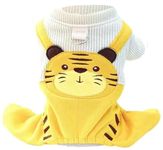 KUTKUT Cute Tiger Bib Dog Pajamas, Winter Romper with Drawstring Buckle for Small Dogs, Warm Dog Clothes with Leash Ring All-in-One Jumpsuit for Small Dogs (Size: L, Adjustable Chest: 45cm - 50cm)