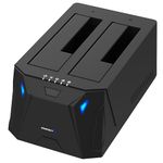 SABRENT 2 bay hard drive docking station, dual SSD HDD 2.5 3.5 inch SATA case dock, external SSD enclosure + power adapter, offline cloning, LED indicator, tool-free, USB cables included (EC-HD2B)