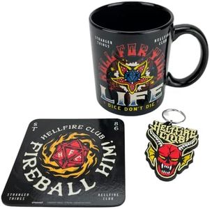 Pyramid International Stranger Things - Set regalo con tazza, sottobicchiere e portachiavi, in confezione regalo (Hellfire), 325 ml, prodotto ufficiale