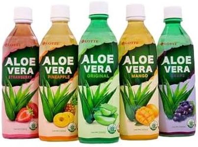 Lotte Aloe Vera Bebida,Refresco natural de Aloe Vera,20 x 500ml Sabor Original, Mango, Uva, Fresa,Piña (Original)