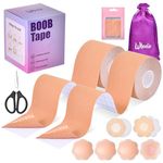 WHEELIO Boob Tape 5 * 5M, 2Pcs Boob Tapes with 2 Pairs Silicone Nipple Covers and 10 Pairs Petal Nipple Covers, Bra Tapes for Large Breast and Invisible Booby Tape Nude