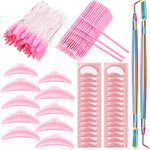 232 Pcs Lash Lift kit, 50 Lash Lift Rods Silicone Eyelash Pads 2 Eyelash Separator Tool with Separation Comb 100 Micro Swabs 50 Crystal Mascara Brushes 30 Pairs Eye Pads (Pink)