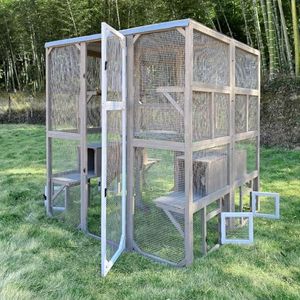 Ketive Outdoor Catio Cat Enclosure, Large Cat House with Multi-Level Platforms, Waterproof Roof, and Pull-Out Tray Double (59" L x 59" W x 67.7" H)