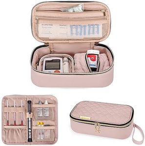 YARWO Diabetic Travel Case for Blood Glucose Monitor, Test Strips, Insulin Syringes, Diabetes Supplies Storage Bag with 2 Detachable and 1 Folding Pouches for Diabetic Care Kits, Dusty Rose (Bag Only)