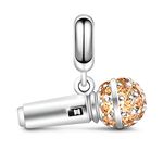 GNOCE Microphone Charm 925 Sterling Silver Singing in Life Mini Microphone with Cubic Zirconia Dangle Charm Pendant for Bracelet/Necklace Jewelry Gift for Girl Women