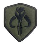 Mandalorian Bantha Skull Mercenary Shield Bounty Hunter Boba Fett Morale Military Embroidered Morale Patch Hook & Loop Tactical Patch for Backpacks Jersey Jeans Jacket -Green