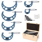 WONDERSUNM 6 Pcs Professional Premium Outside Micrometer Precision Machinist Tool Set 0-1"/1-2"/2-3"/3-4"/4-5"/5-6" Measuring Range Included 0.0001" Graduation