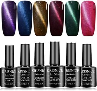 KRISNICE Magnetic Cat Eye Gel Nail Polish Set 6 Color Autumn And Winter Starry Sky Gold Sauce Purple Grey Brown Soak Off UV Gel Nail Polish Kit 7.3ml with 1PC Magnet Stick (KMY6-001)