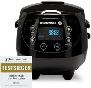 REISHUNGER Digitaler Reiskocher klein, schwarz | 0,6 L bis 3 Personen | Warmhaltefunktion, Timer & Premium Topf | Kleiner Multikocher & Dampfgarer, 8 Programme, 7-Phasen-Technologie