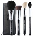 ENERGY Makeup Brush Set 4PCS Premium Synthetic Powder Foundation Blush Contour Bronzer Highlighter Makeup Brushes with Black PU case Professional Vegan Face Brushes