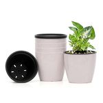 Livzing 6 inch Self Watering Flower Pot with Drain Holes Gamla Gardening Plant Pots for Home Decor Plastic Planters for Indoor Outdoor Plant Container Set Balcony-Terrace (Pack of 5, Pink Dot)