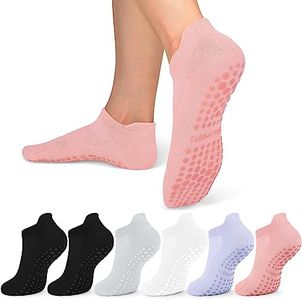 lilisilk Grip Socks Yoga Socks with Grips for Women, 06-6 Pack 2black/Light Gray/White/Purple/Pink, Small-Medium