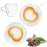 Gohytal Double Walled Coffee Cups Glasses Mugs, 2 Pack Heart Cappuccino Latte Tea Cups/w Handle, Heat Resistant Cup Drinking Glasses 250ML Coffee Cup, Mothers Day Birthday Gifts for Women Mum New Mom