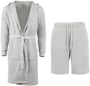 DudeRobe Men’s Grey S/M Hooded Bathrobe and S/M Casual SweatShorts with Drawstring, from Shark Tank! Comfy & Absorbent Cotton Robe for After Shower