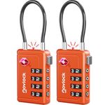 TSA Luggage Locks with Alert Indicator – 4-Digit Travel Padlocks with Flexible Cables for Suitcases, Backpacks & More – Suitcase Locks, 2-Pack, Orange