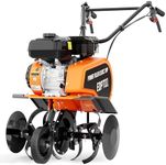 212cc Gas Powered Garden Tiller Cultivator, 21-Inch Front Tine Rototiller with Forward & Reverse, Heavy Duty Tiller for Hard Soil, Weeding, Soil Preparation, Vegetable Gardens and Farms