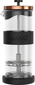 bonVIVO FOMO Glass Milk Frother (Handheld), Stainless Steel Milk Frother with Glass Jug, Milk Foamer with Fine Mesh Sieve, Coffee Frother with Copper Finish, 13.5 Oz