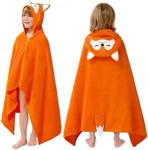 Joiedomi Hooded Towel for Kids Soft 100% Cotton Bath Beach Towel 30" x 50" for Kids 3-8 Years Toddler Pool Poncho with Hood Absorbent Swim Wrap for Boys Girls Orange Fox