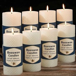 Uniteland 8 Pack Beeswax Pillar Candles, 360 Hours Handmade Large Pillar Beeswax Candles Handcrafted Honeycomb Unscented Bees Wax Candle for Home, Prayer(2.8x6 in)