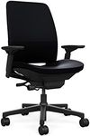 Steelcase Amia Ergonomic Office Chair with Adjustable Back Tension and Arms | Flexible Lumbar with Sliding Seat | Black Frame and Black Leather