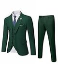 MrSure Men’s 3 Piece Suit Blazer, Slim Fit Tux with 2 Button, Jacket Vest Pants & Tie Set for Party, Wedding and Business, Deep Green, Large