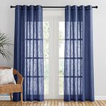 PONY DANCE Linen Look Nursery Room Curtains 84 Drop - Window Net Curtains Semi Sheer Eyelet Voile Curtains Sheer Trim Scarf Curtain, 2 Panels, 52 x 84 Inch Drop, Dark Blue