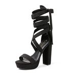 Dream Pairs High Heels Chunky Block Platform Heels for Women Strappy Gladiator Sexy Open Toe Heels Dressy Pumps Sandals, Black, 8.5