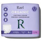 Rael Organic Cotton Cover Overnight Underwear - Panty Style Pad, Unscented, Disposable Period Underwear, Postpartum, Teen, Maximum Coverage (Size L-XL, 8 Count)