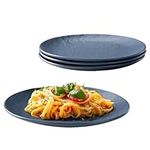 Navaris Linen Artisan Dinner Plate Set (4 Pieces) - Plates Set for 4 People - Stoneware Dinnerware for Home - Large 27cm (10-5/8") Dinner Plates - Smokey Blue