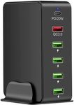 FOSION Multi Ports 65W USB Fast Charging Station, 6-Port Desktop USB Wall Charger AU Plug with 20W USB C PD+ 18W QC 3.0 +4 USB 5V2A Port for iPad, iPhone 14/13/12/12/11,Galaxy,Pixel