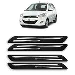 DROHAR® Presenting Car Bumper Protector Guard for Hyundai I10 with Rust Proof Double Chromium Strip (Black Set of 4-Pcs)