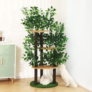 Pet Scene Play Towers & Trees for Cats, 150cm Cat Tree Tower for Kitten Scratching Post Play House Stand Activity Centre Scratcher Climbing Frame Platform with Artificial Grass Leaves