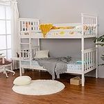 Panana Bunk Bed with Ladder 3FT Single Pine Bed Frame for Kids, Children, White