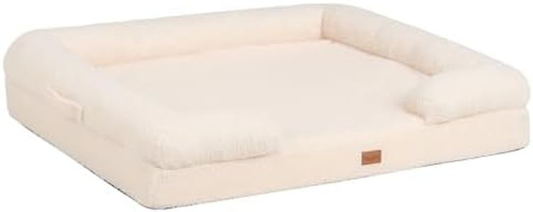 Tedi’s Orthopedic Dog Calming Bed for Large Dogs,Memory Foam Cat Beds with Pillow & Portable Handle, Washable Removable Cover & Anti-Slip Bottom,Pet Sofa for Small Medium Extra Large Dogs,Cream